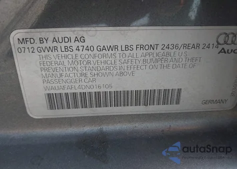 2013 Audi A4 2.0T Premium из США, поврежденный, VIN WAUAFAFL4DN016105